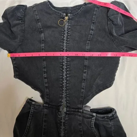 RETROFETE‎ black denim puff sleeve Kiara utility jumpsuit XS